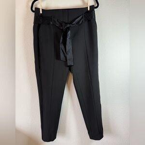 ME+EM Black Tie Waist Cropped Dress Pants Size 12 Satin Stripe Slim Career Chic